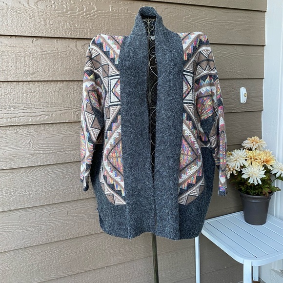 Debut Aztec Print Oversized Open Draped Cardigan Sweater S/M - Picture 8 of 14